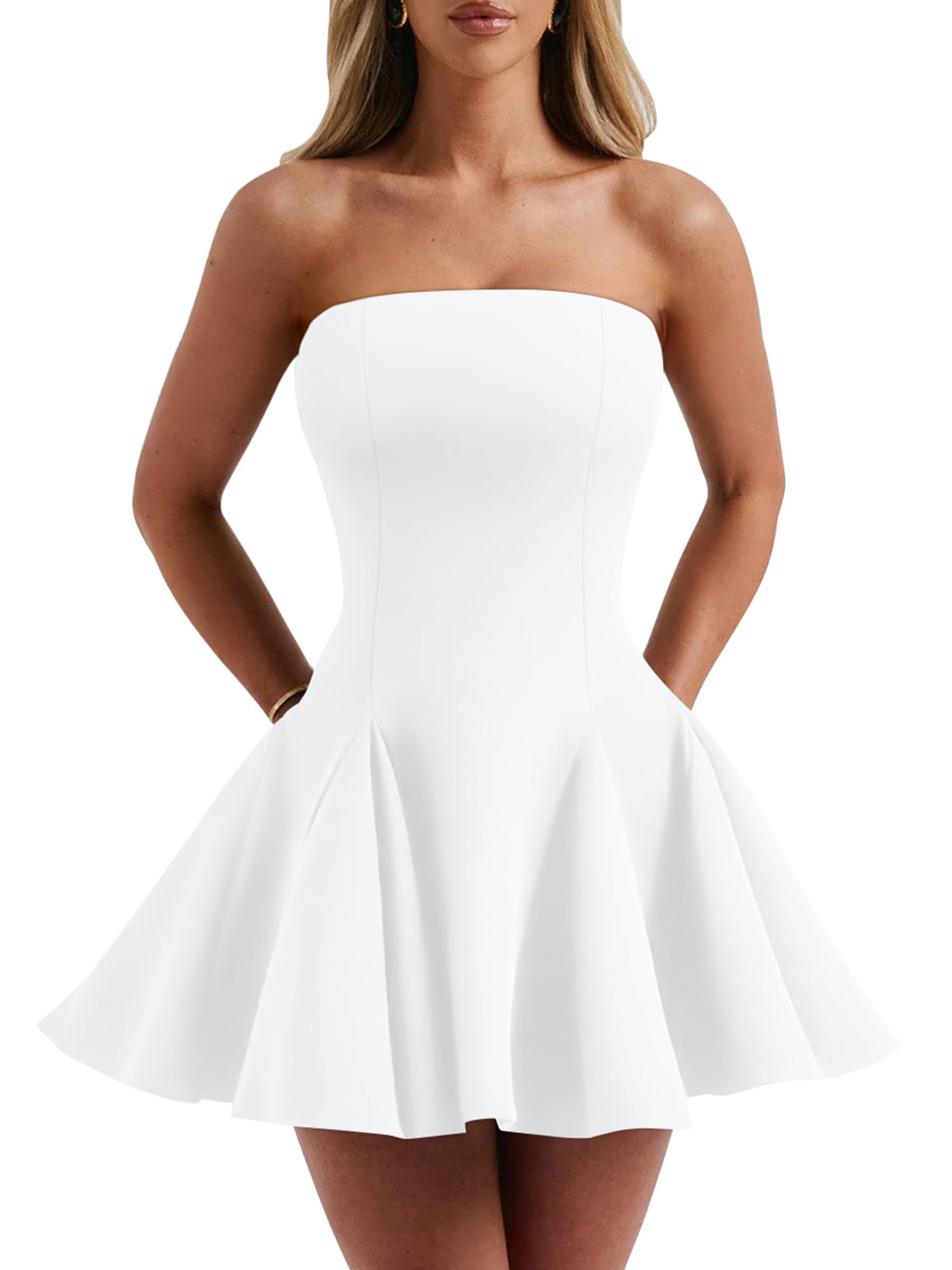 DAAWENXI Women's Sexy Summer Strapless Mini Dress Homecoming Off Shoulder Sleeveless Party Club Short Dresses