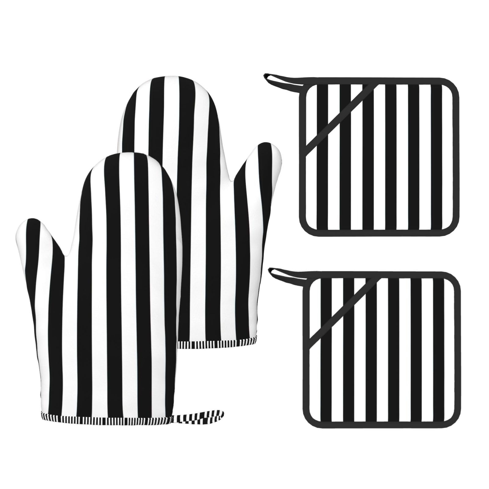 Maniques et dessous de plat en silicone souple à rayures noires et blanches | Lot de 4