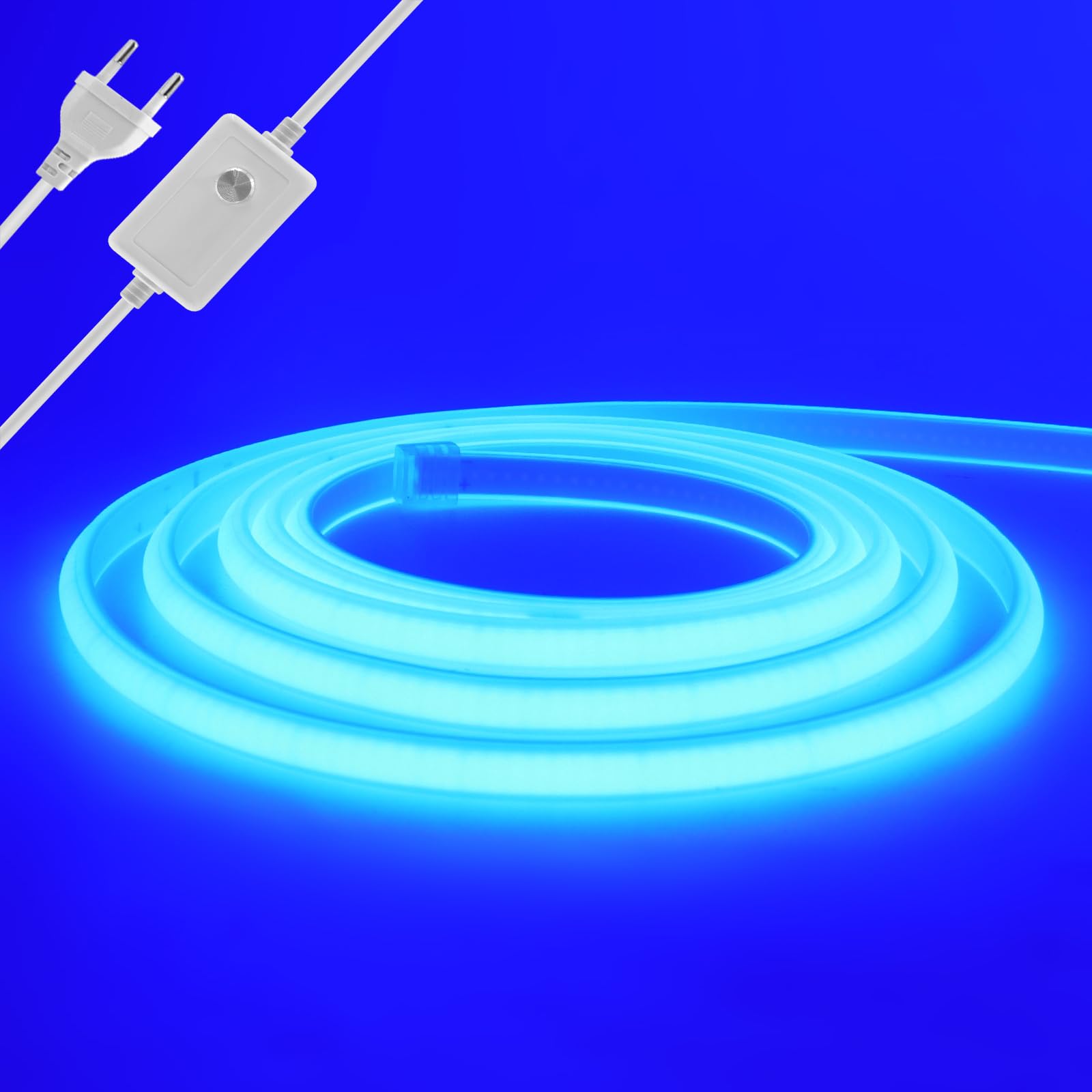 Dimmbar Neon Streifen 230V, COB LED Stripe 288LEDs/M Helligkeit Hohe Weihnachten COB LED Band für Wohnzimmer DIY LED Lichter(Blau，20M)