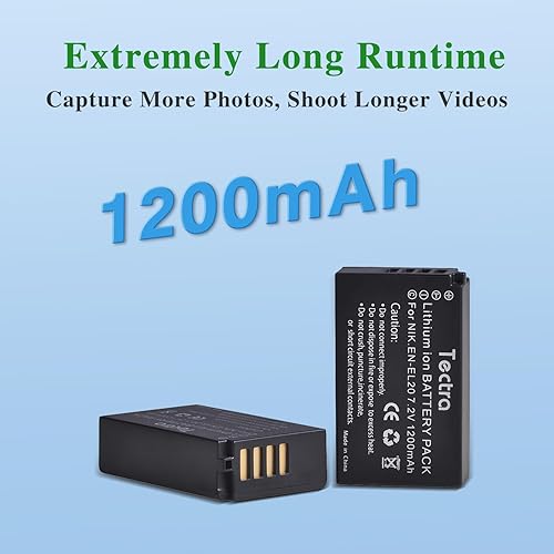 Miniatura 6 de Tectra Paquete de 2 baterías EN-EL20 EN-EL20A y cargador dual LED para Nikon Coolpix P950, P1000, P1100, DL24-500, Coolpix A, 1 AW1, 1 J1, 1 J2, 1