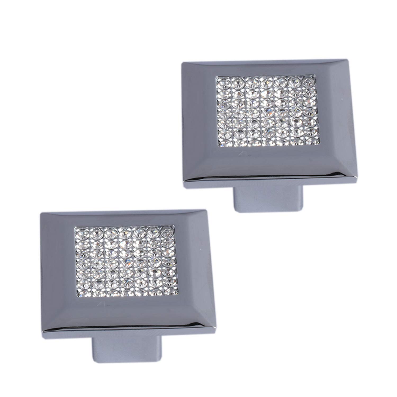 Crystal Cabinet Knobs and Pulls Drawer/Furniture Handles with Screws All Metal Stylish Shiny Kitchen Hardware 2 Pack, Silver, B1001P-P2