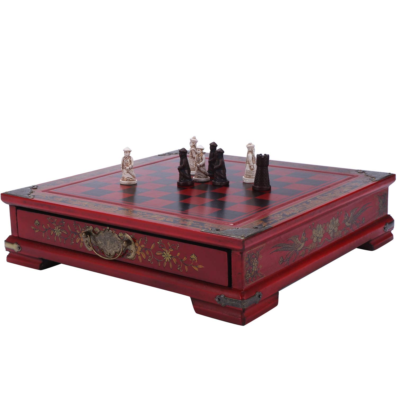 32 Piezas/Juego Mesa de Madera de Ajedrez Juegos de Ajedrez Chinos Regalo de ColeccióN Vintage de Resina Regalos Premium de CumpleañOs de Navidad de Pieza Juego de Mesa