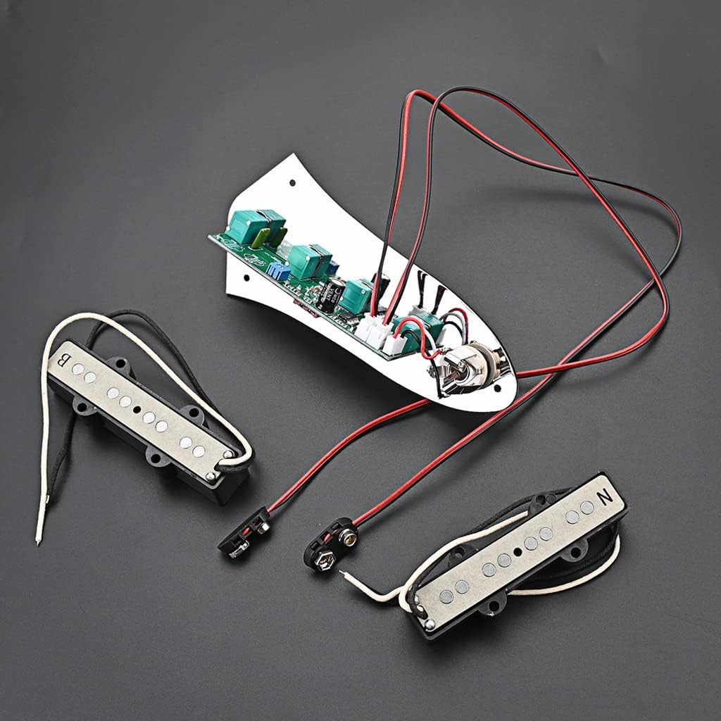 Alnico 5 Bass Pickups for Jazz with Prewired Full Loaded Plus Control Plate System,Guitar Neck/Bridge Pickup Bass 4 String Guitar Replacement Parts