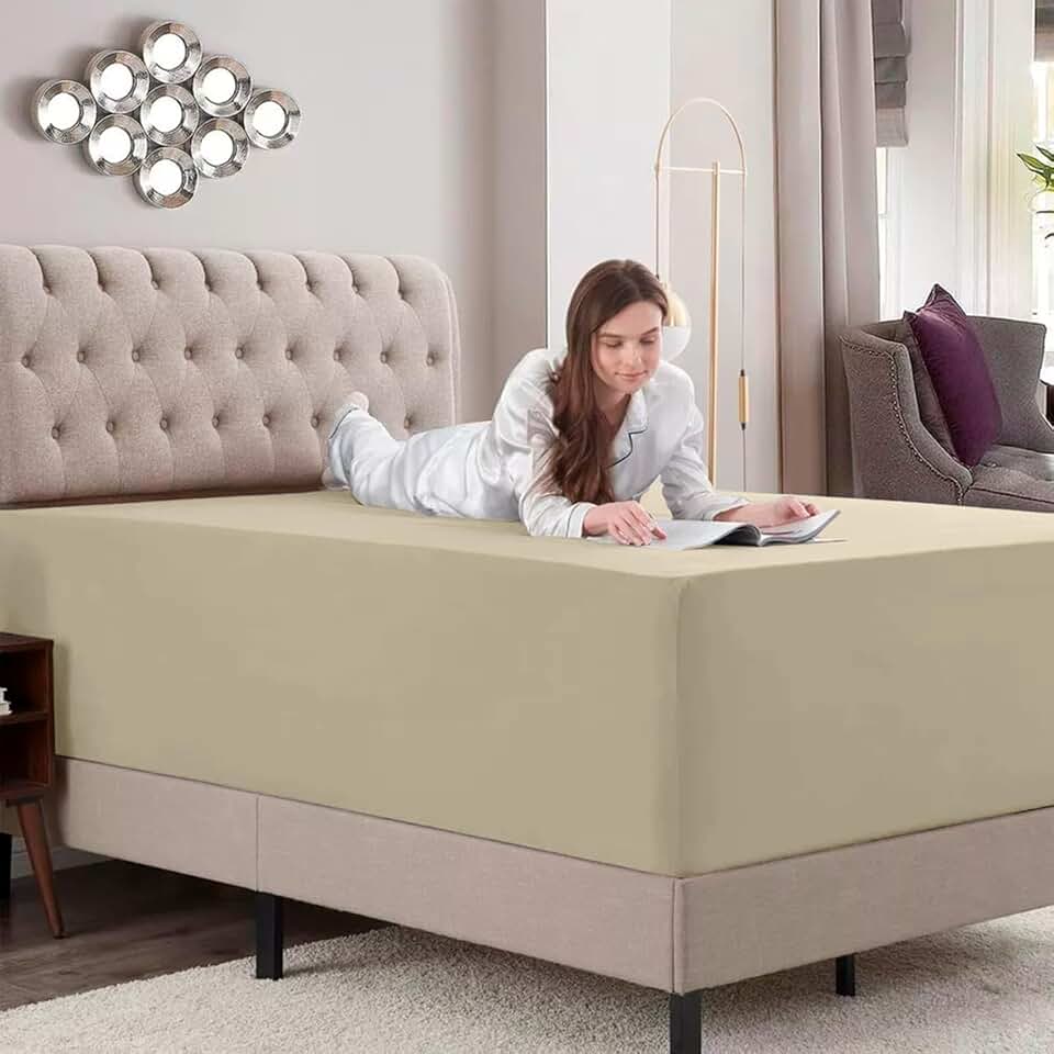 Lençol Avulso Com Elástico, em Tecido Percal Flex, Solteiro King Cáqui-LE