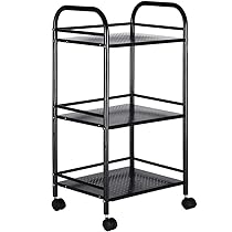 BAKAJI Carrello Portaoggetti in Metallo per Bagno Cucina Parrucchiere o Estetista 4 Ruote Girevoli, 3 Ripiani, Dimensioni 40 x 35 x 75cm, Carrellino Multifunzione 3 Livelli (Nero)