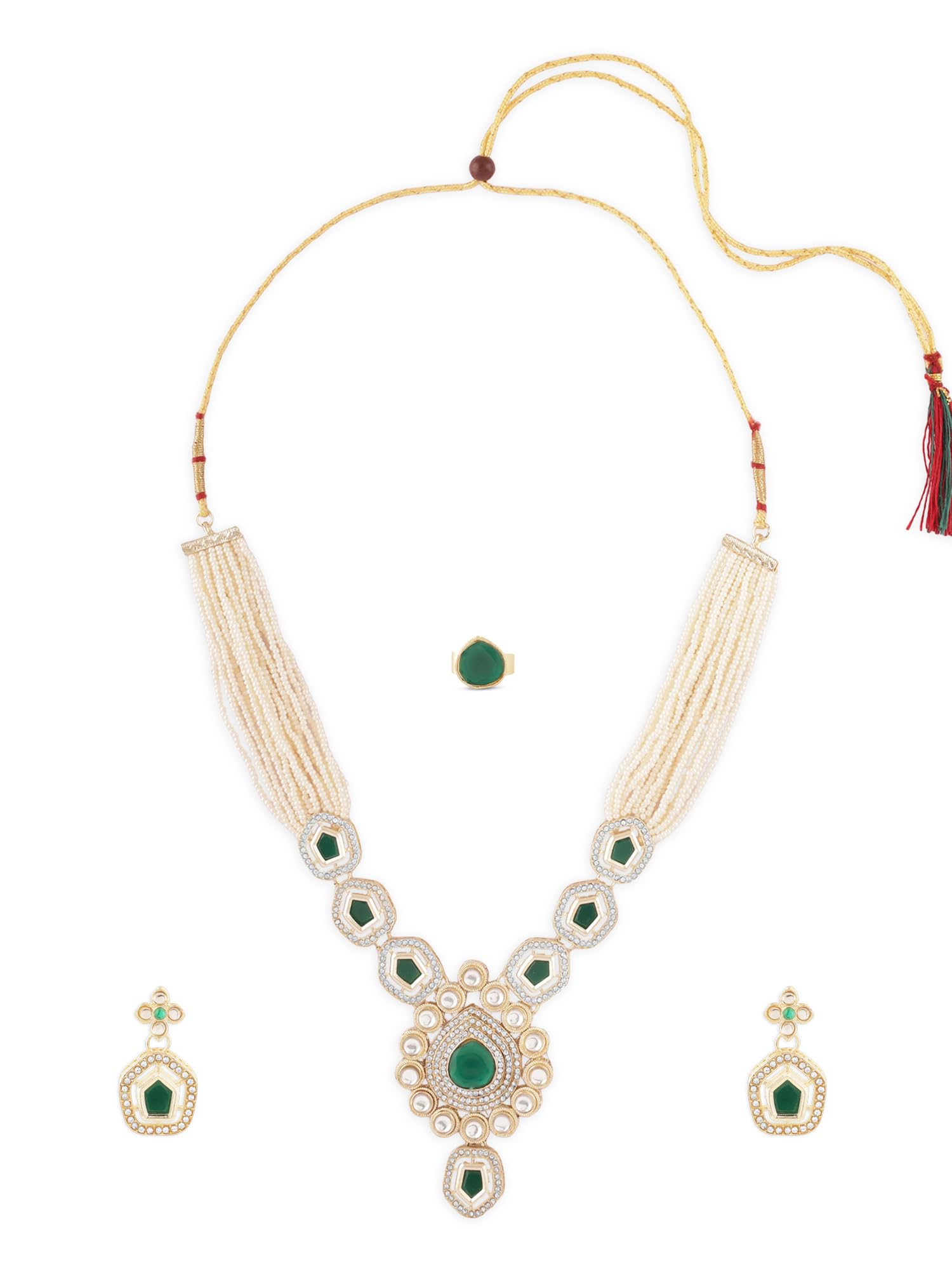 ZAVERI PEARLS Green Stones Multistrand Beaded Kundan Necklace Earring & Ring Set For Women-ZPFK17291 (B0CTF5159B) Amazon Price History, Amazon Price Tracker