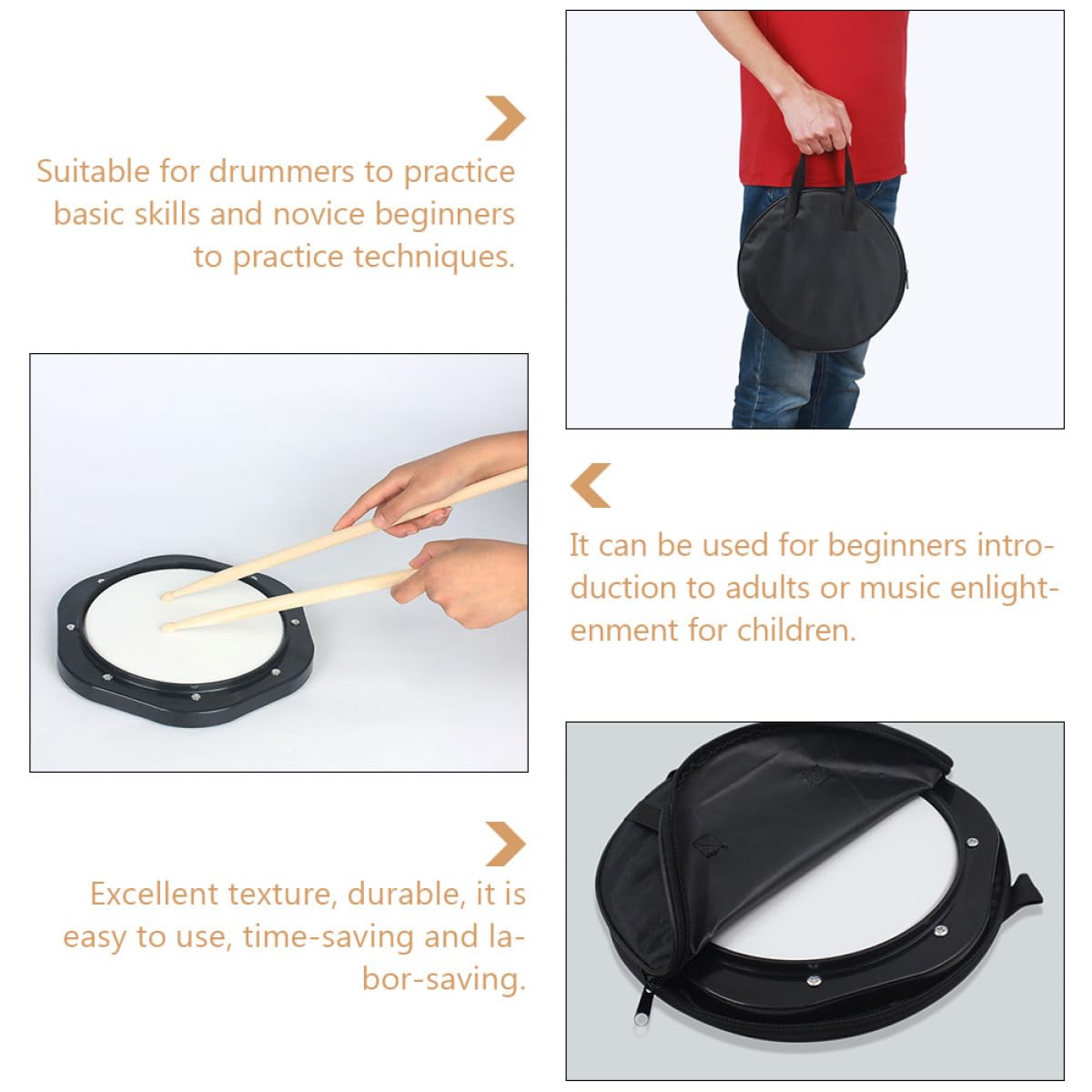 Set de Pad de Práctica Mudo de 10 Pulgadas Bolsa de Transporte | Abs Flexible, 1 Juego, Ligero y Portátil, para Adultos y Bateristas, Fácil de Llevar