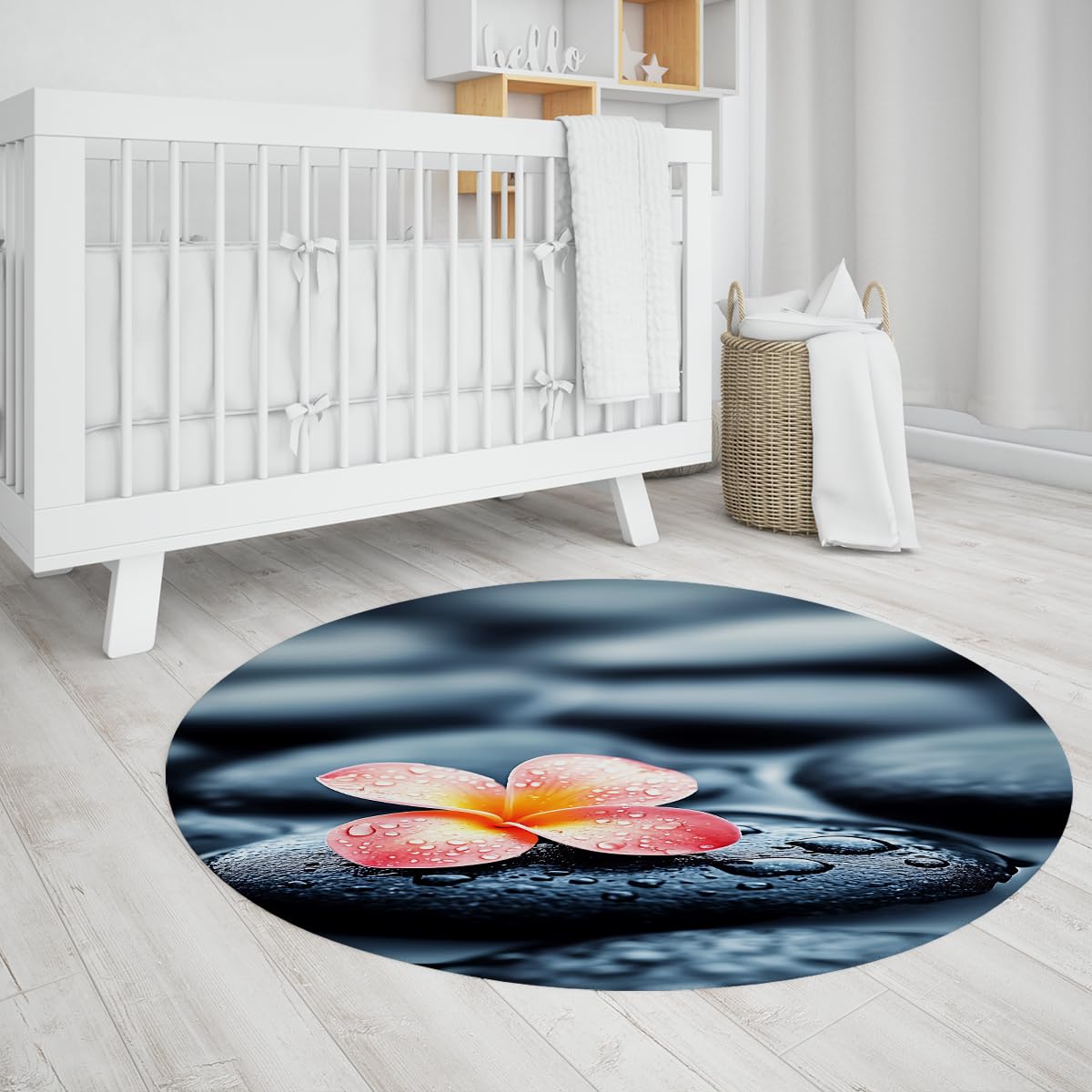 Tapis Floraux de Jardin Plumes Rondes Pierres en Forme de rosée et imprimé Frangipani Rouge Moquette Poil Bas et Confortable Facile Nettoyer pour la méditation décoration du Salon 100cm
