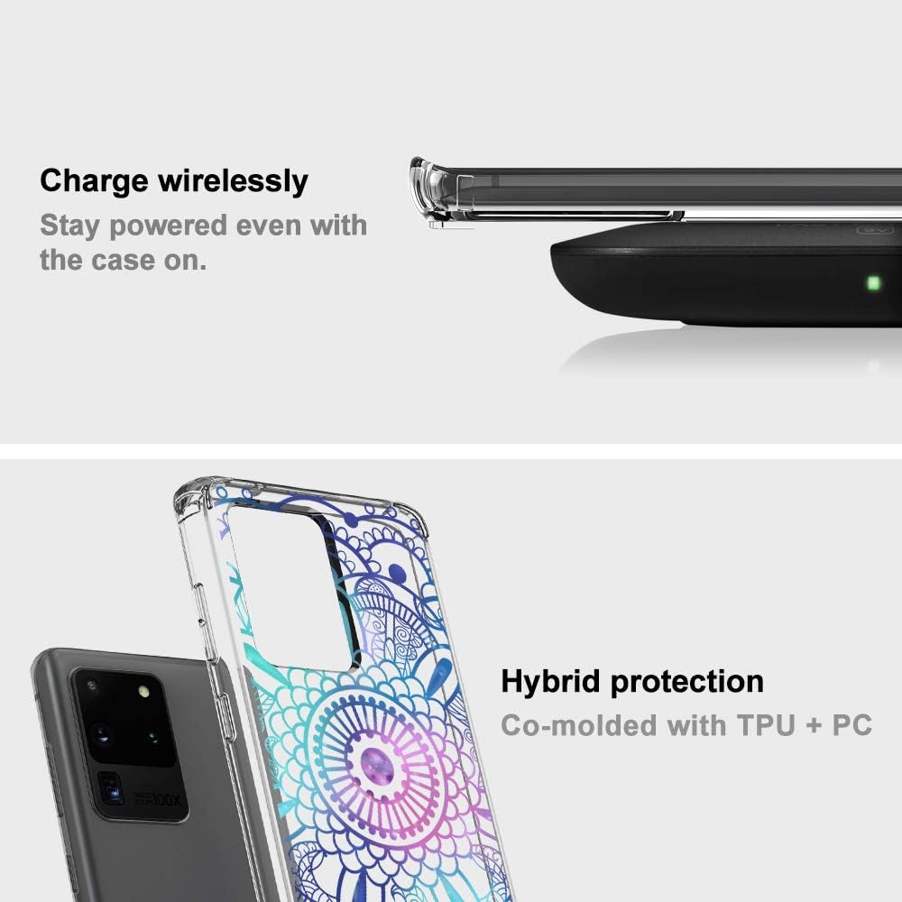 MOSNOVO Designed for Galaxy S20 Ultra Case, [6.6 FT Military Grade Drop Protection] Clear Shockproof Phone Cover for Samsung Galaxy S20 Ultra - Violet Blue Mandala
