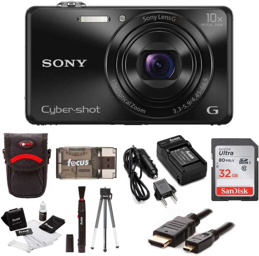 Sony Cyber-Shot DSC-WX220 18.2 MP Digital Camera (Black) with 32GB SDHC Card and Deluxe Accessory Bundle