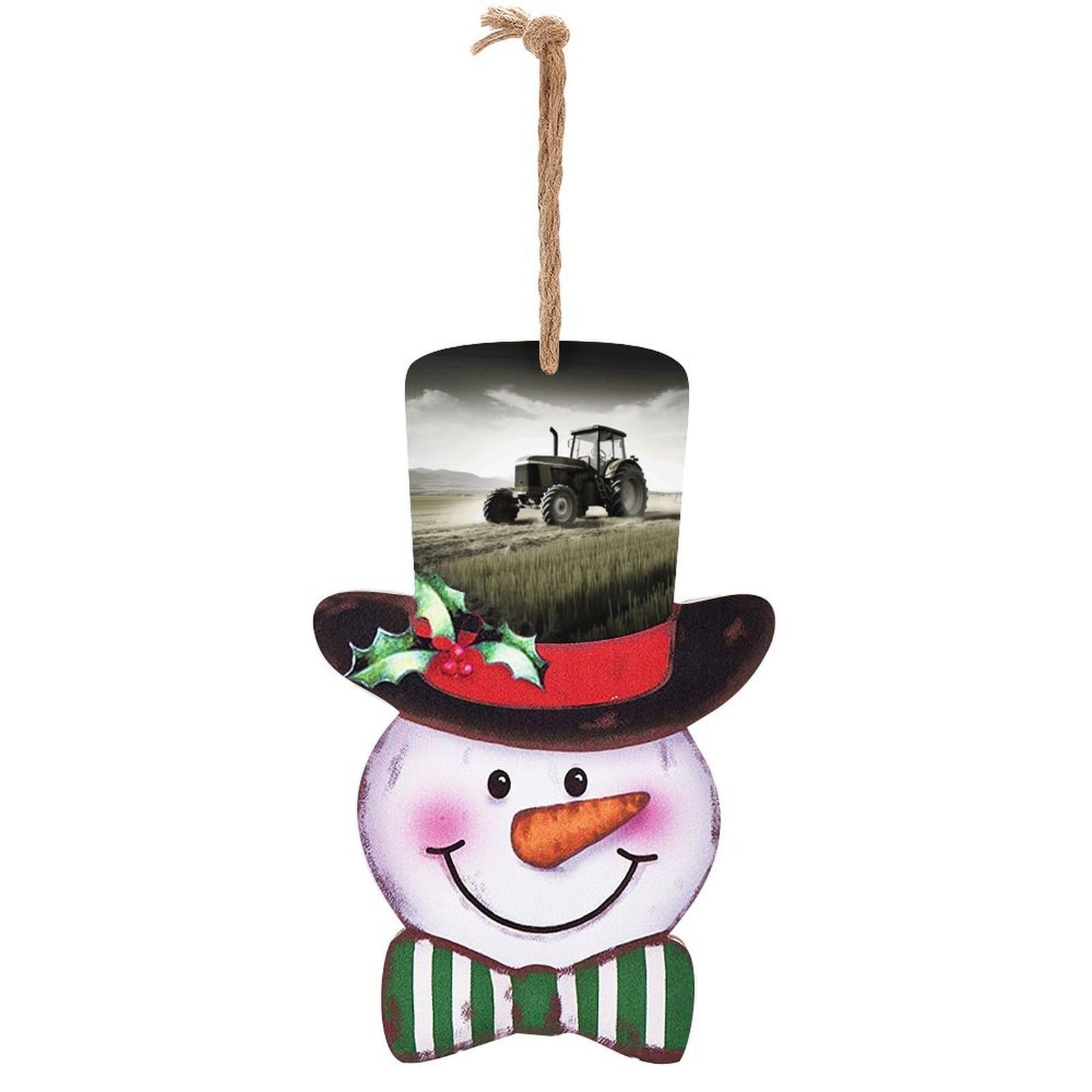 Tractor Agriculture Tranquil Snowman Decor Christmas Snowmans Hanging Decors Wooden Exquisite Holiday Decoration Sign for Home Window Wall Farmhouse Indoor Outdoo