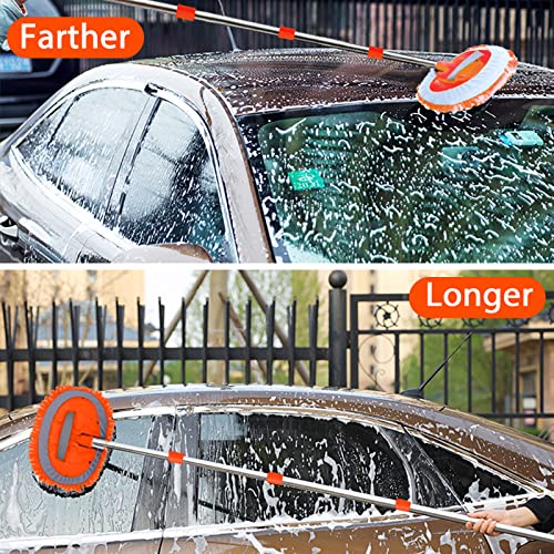 WillingHeart 63" Car Wash Mop Brush Tool Mitt with Long Handle Length More Suitable for Washing American Cars Truck, SUV, RV, Trailer, 2 in 1 Chenille Microfiber Duster Not Hurt Paint Scratch Free