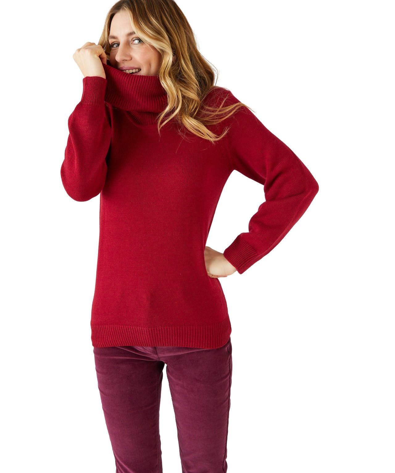 Damart Cowl Neck Sweater Women Long Sleeves Red