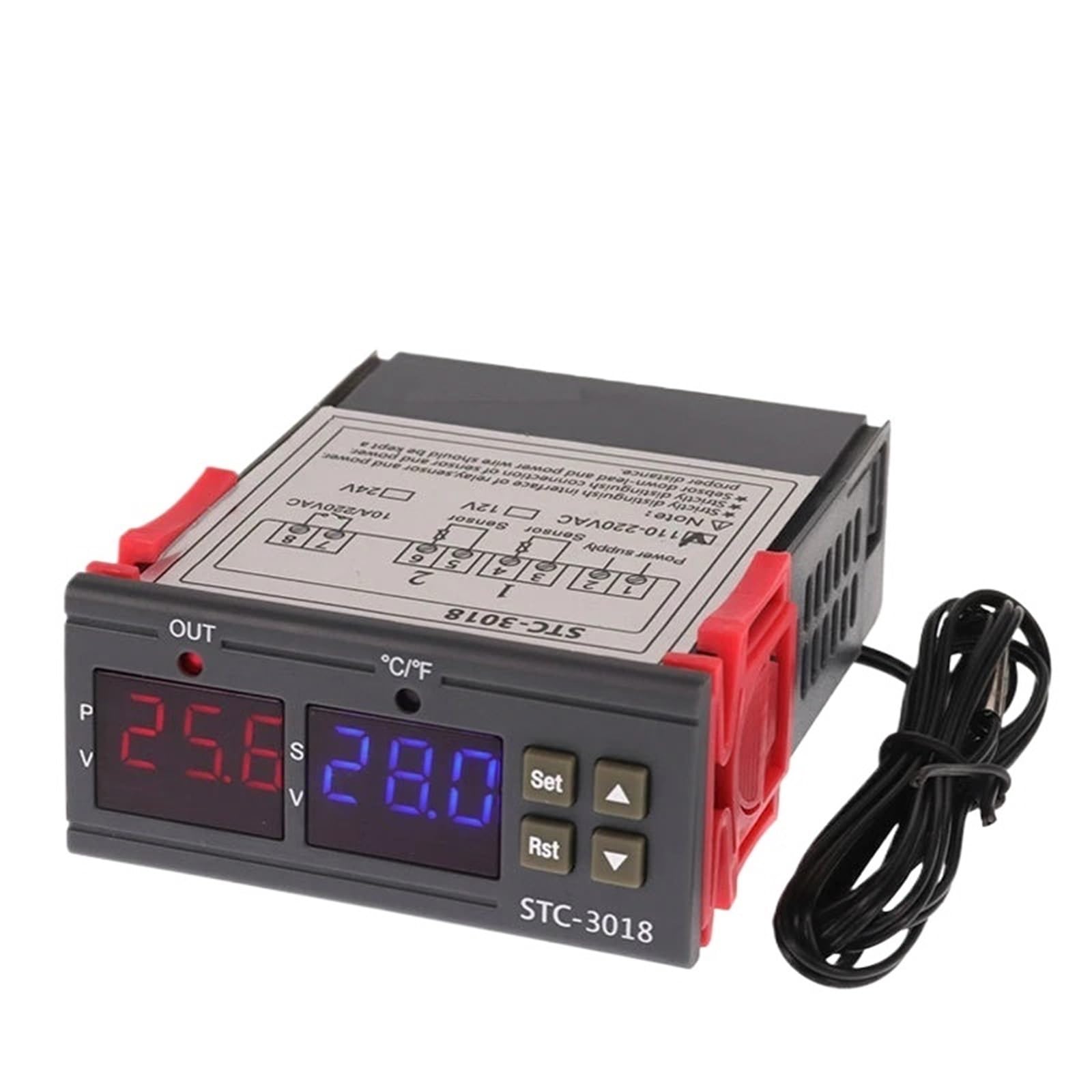 STC-3018 cyfrowy regulator temperatury, termostat, termoregulator, czujnik temperatury, przekaźnik grzewczy, 12 V/24 V (12 V)