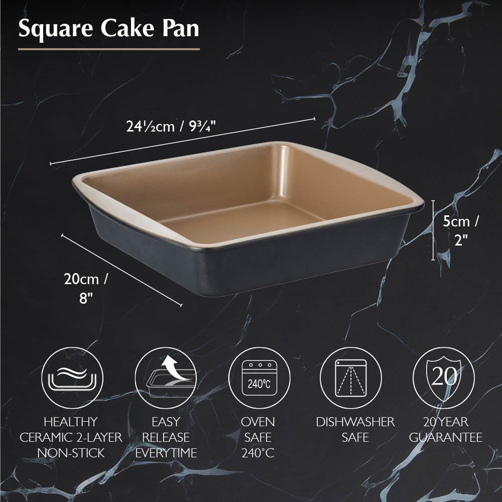 Stanley Rogers Ceramabake Moule à gâteau carré en céramique antiadhésif sain 20 x 20 x 5 cm – Cuisson sans PFAS PTFE PFOS PFOA cadmium et plomb – Idéal pour les brownies, les gâteaux et la pâtisserie
