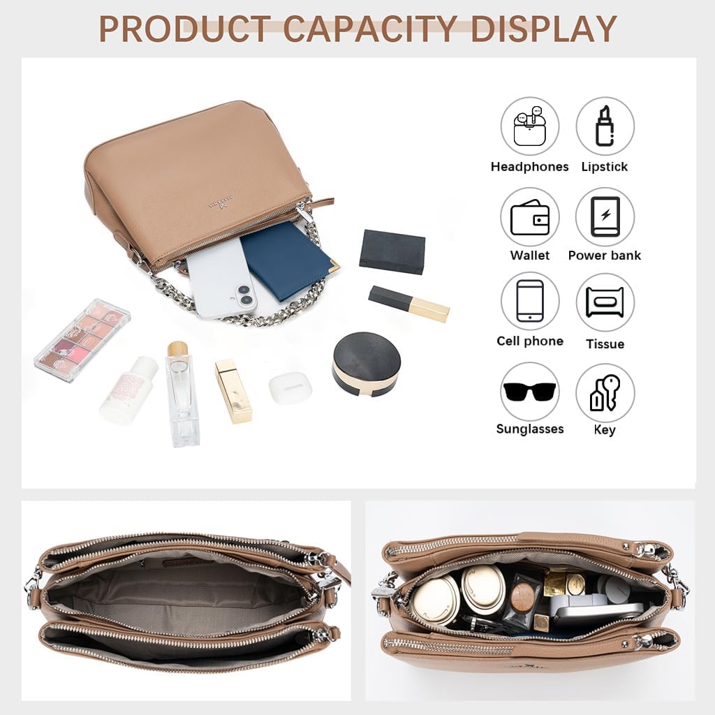 ALEX&MIA Crossbody Bag for Women - Medium Vegan Leather Handbag with Multiple Zippered Pockets, Two-Strap Design