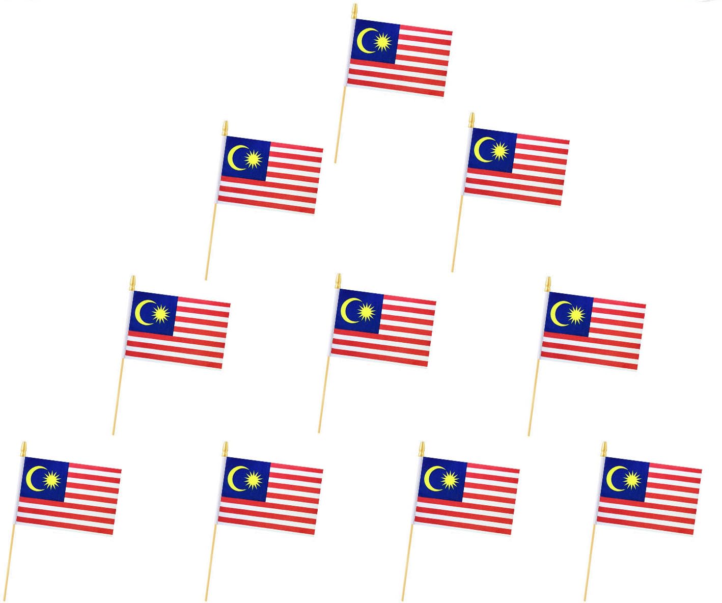 10 Pack Malaysia Flags - Handheld Flag- Desktop Flag-5x8 In, Malaysia Mini Flag,Safety Ball Top. Suitable For Party Decorations, Store Displays, Bar Decorations And National Day Parades. (Malaysia)