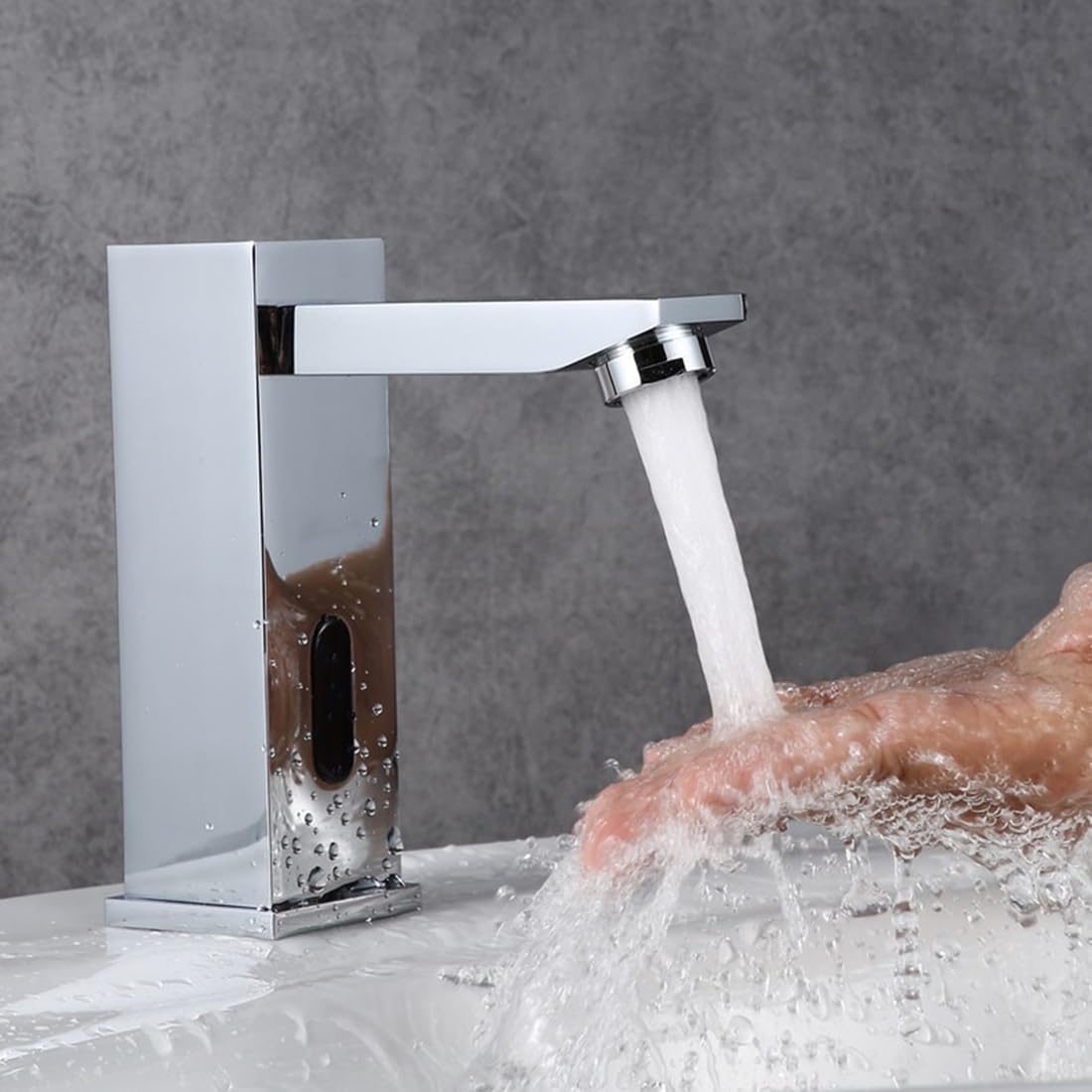 Grifo de Baño Sin Contacto, para Lavabo, Inodoro, con Sensor de Movimiento Infrarrojo, Grifo Cuadrado Automático Inteligente para Montaje en Cubierta.