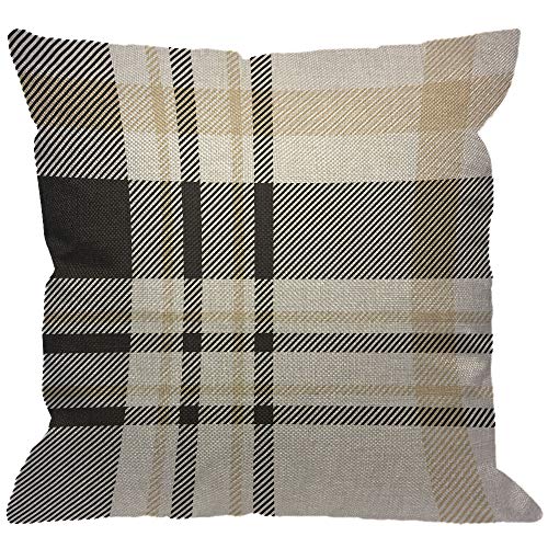 HGOD DESIGNS Plaid Throw Pillow Cover,Traditional Gingham in Palette of Black Beige and White Decorative Pillow Cases Cotton Linen Square Cushion Covers for Sofa Couch 18x18 inch