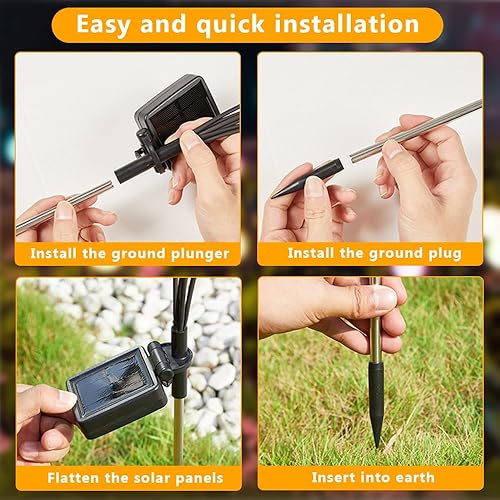 Miniatura 4 de Paquete de 4 luces solares de jardín de luciérnaga, 10 LED mejoradas, balanceo, camino y decoraciones de patio (paquete de 4 lámparas de luciérnaga