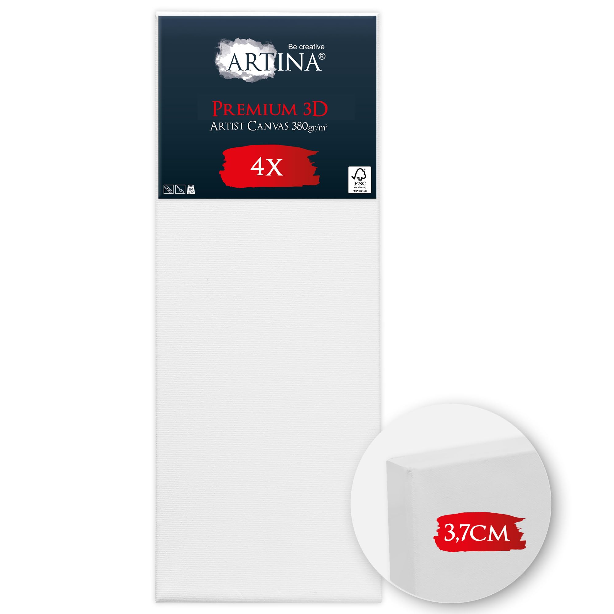 Artina Set de 4 Lienzos grandes para Pintar FSC® Canvas con Bastidores Tela | 50x150cm blanco 100% algodón tela preestirado estables Lienzo Grande Madera bastidor cuña óleo acrílico 3D Premium
