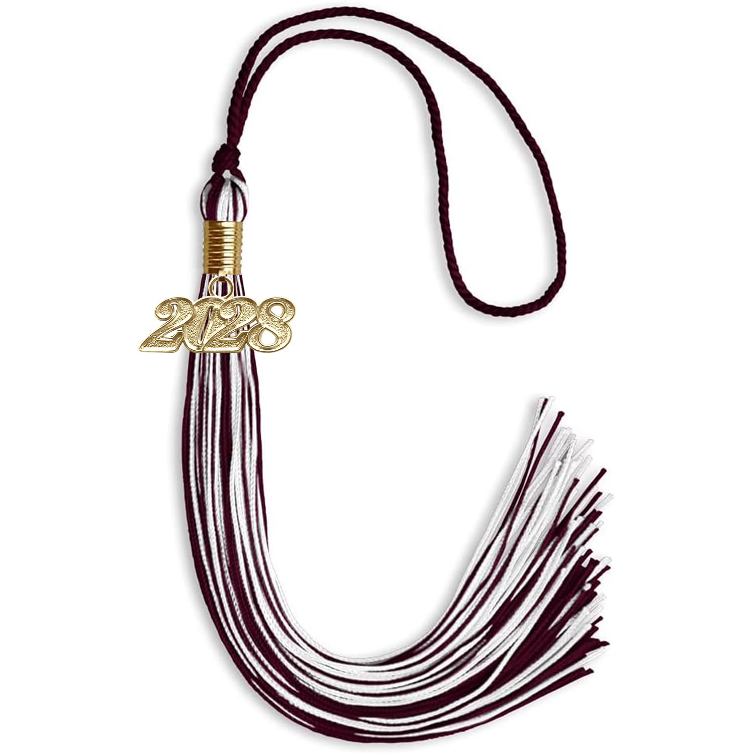 Endea Graduation Mixed Double Color Tassel with Gold Date Drop (Maroon/White, 2028)