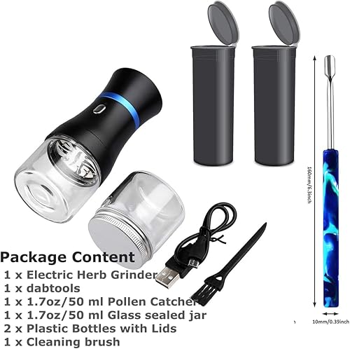 Miniatura 5 de Molinillo eléctrico de hierbas compacto para capullos de flores, recargable por USB, 2 cámaras de vidrio de 1.7 onzas, ideal para el transporte