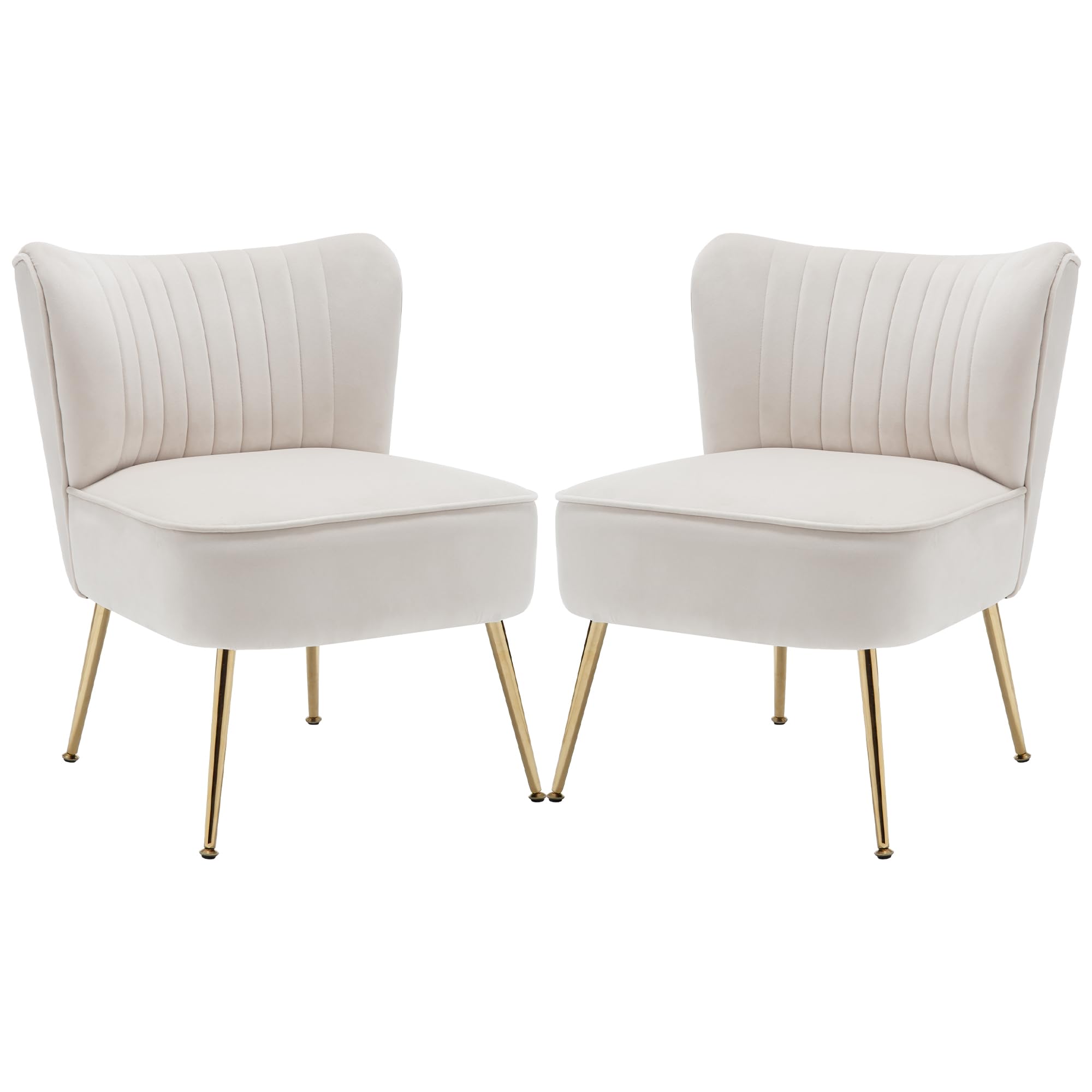 ABET Accent Chairs Set of 2, Velvet Armless Living Room Chairs with Tufted Wingback Thicken Cushion Gold Metal Legs, Comfy Upholstered Side Chairs Slipper Chairs Club Chairs for Bedroom, Beige