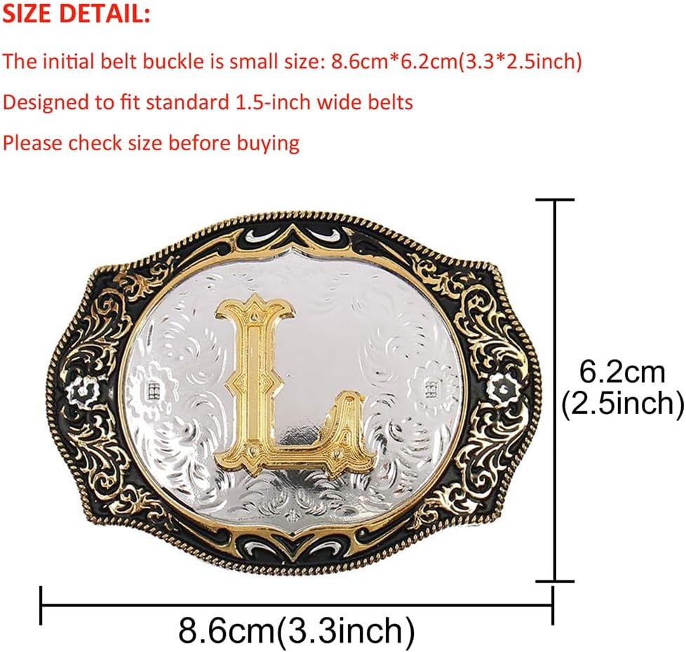 Western Belt Buckle Initial Letters ABCDMRJ to Z Cowboy Rodeo Small Gold Belt Buckles for Men Women - Image 3
