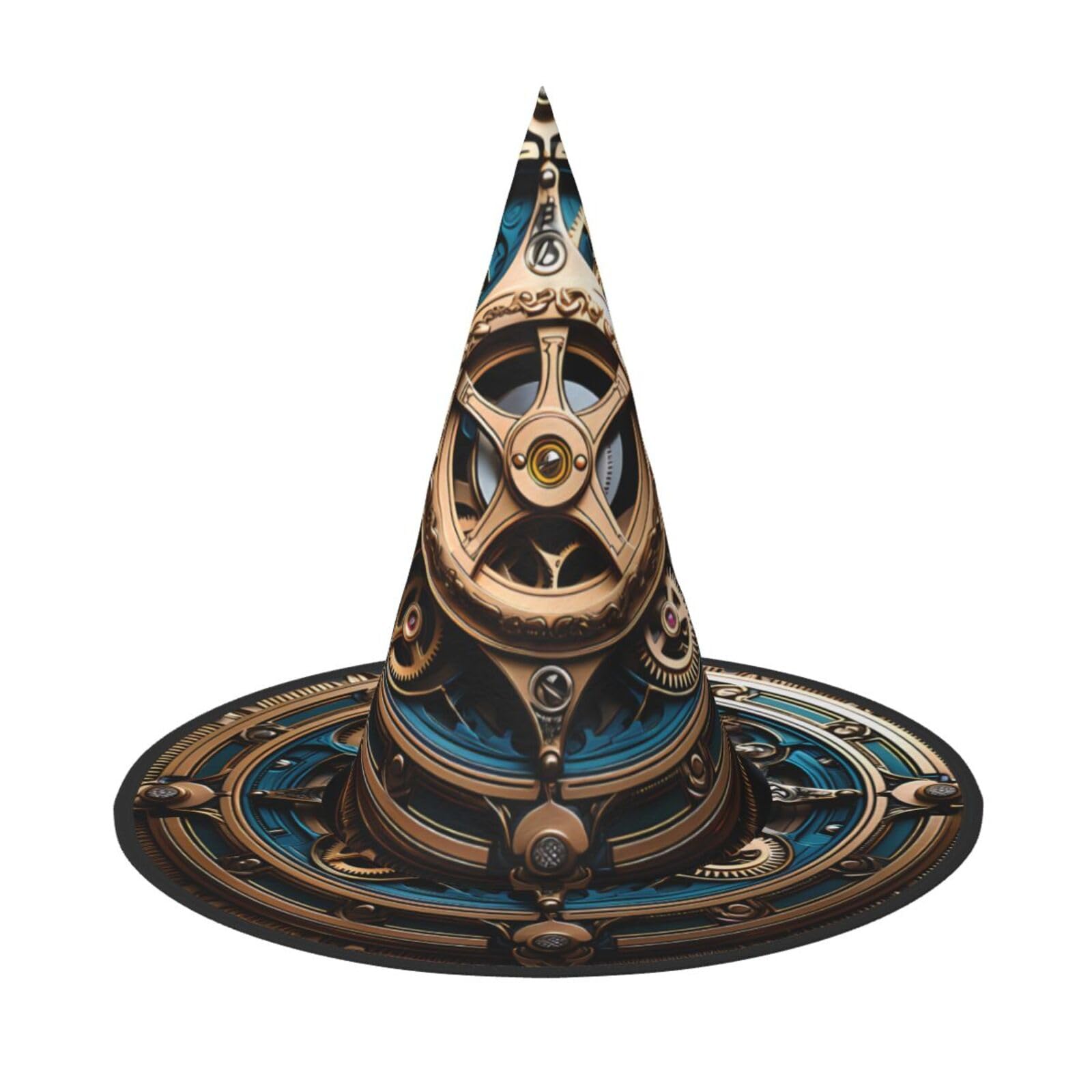 Zaixiansj Halloween Witch Hat,Cool Steampunk Gears Print Costume Headwear,Adults Spooky Hat Festival Headwear