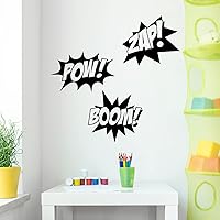 Vista 1 de Calcomanía de vinilo para pared, Boom Zap Pow, 12 x 27 pulgadas, calcomanía divertida de superhéroe inspirador de moda para el hogar, dormitorio