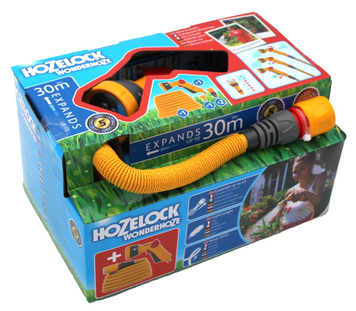 Hozelock 30m Wonderhoze Expanding Hose with Multi Spray Gun