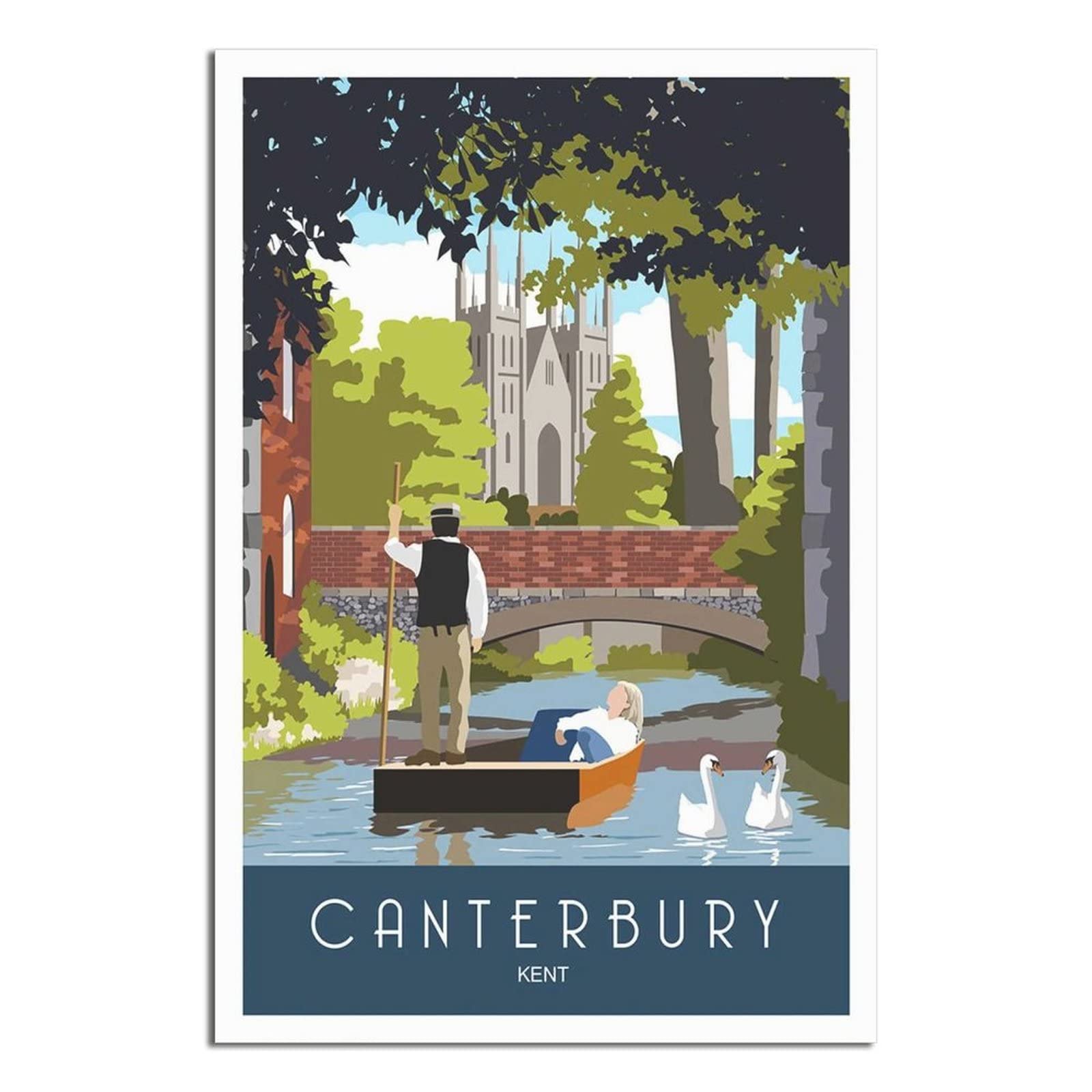 UEJD Vintage Canterbury Cathedral Kent Travel Poster Decorative Posters Modern Bedroom Canvas Art Poster Picture Painting Posters Wall Decor Art Gift