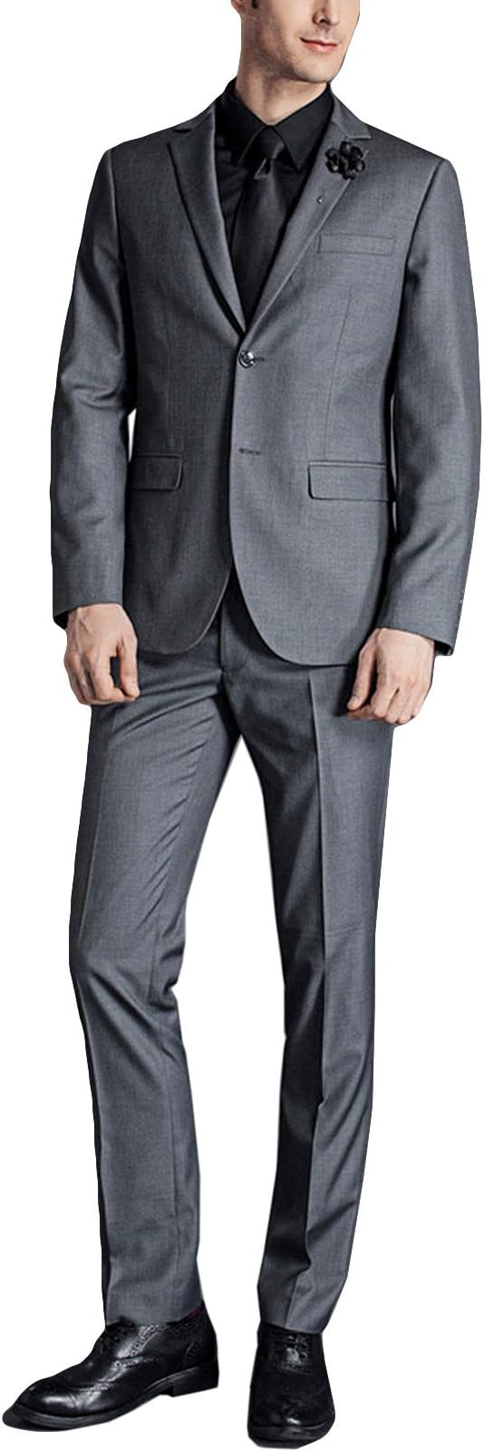 NIDICUS Men Slim Fit Office Work 2-Button Business Formal 2-Piece Suit Set Tux Grey 54/Pant38