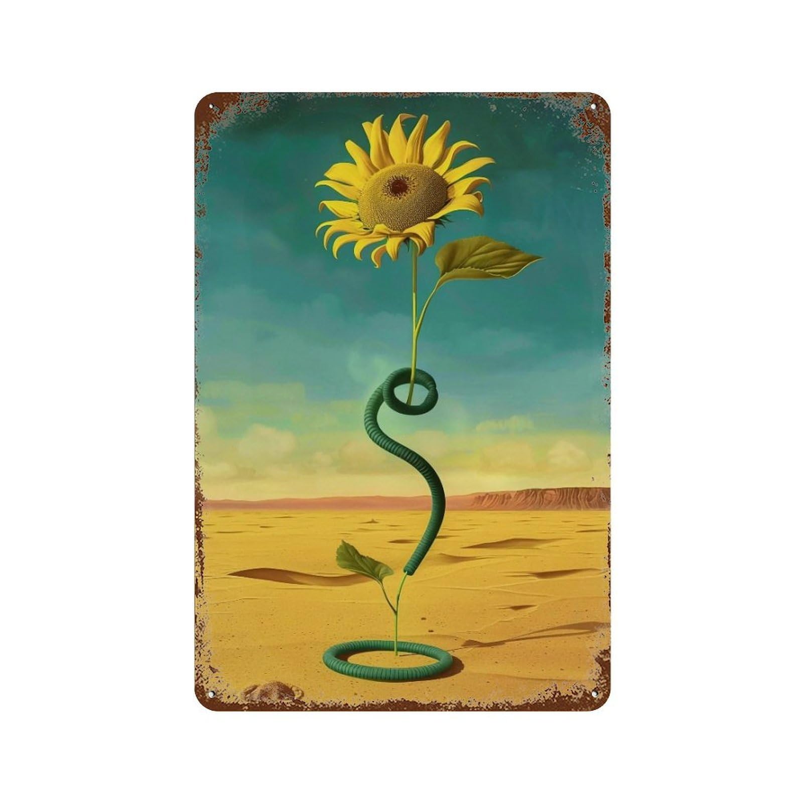 Wihyrtui Style Surreal Spiral Stem Sunflower Wasteland 03 Wall Retro Iron Metal Tin Sign Vintage Art Poster Modern Home Cofffee Club Art Bar Shop Decor 30X20cm