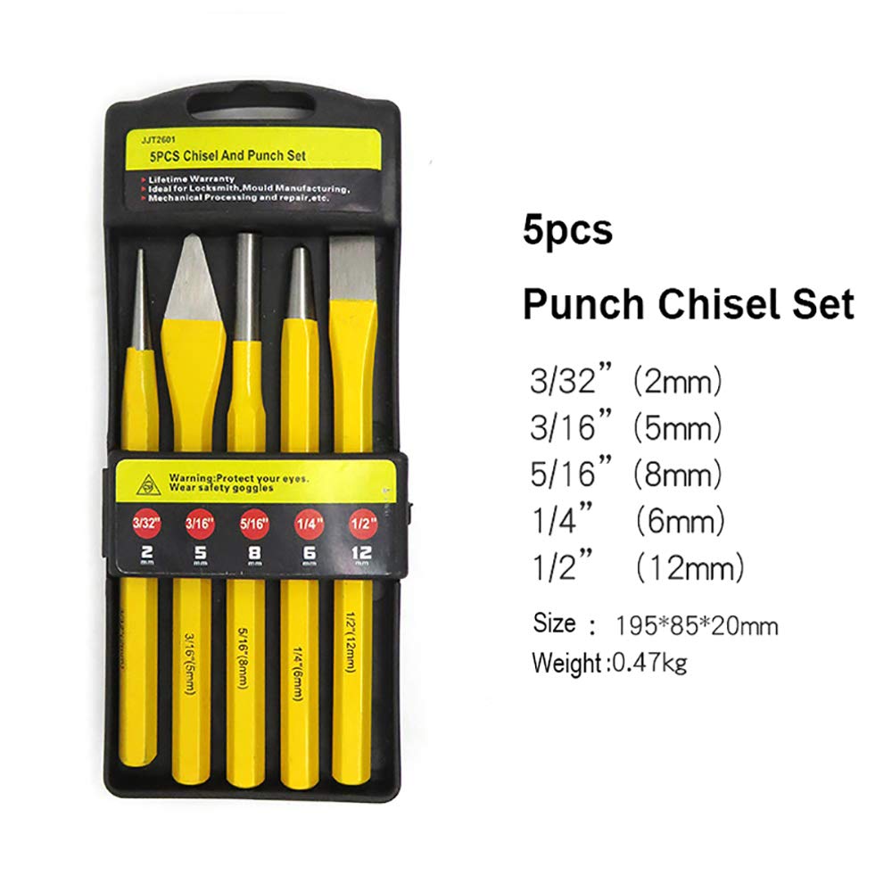 5pcs Industrial Mechanics Punch and Chisel Set Pin Tapered Center Cold Roll Gauge Center Punches Chisel Gauge Chisel Gauge
