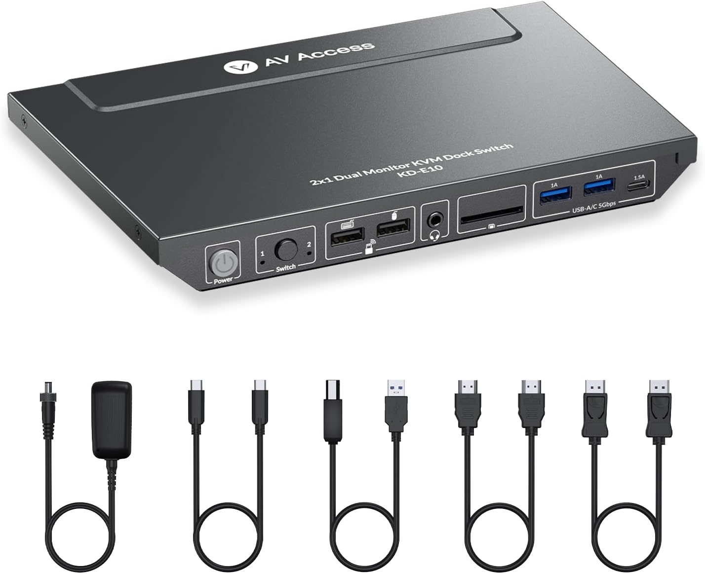 AV Access Docking Station, KVM Switch for Laptop & Desktop | 100W Charging, 4K@60Hz Dual Monitor HDMI, 3xUSB 3.0, USB C, 1G Ethernet, EDID Support, SD, 3.5mm AUX Audio | Fast Switch 2 Computers