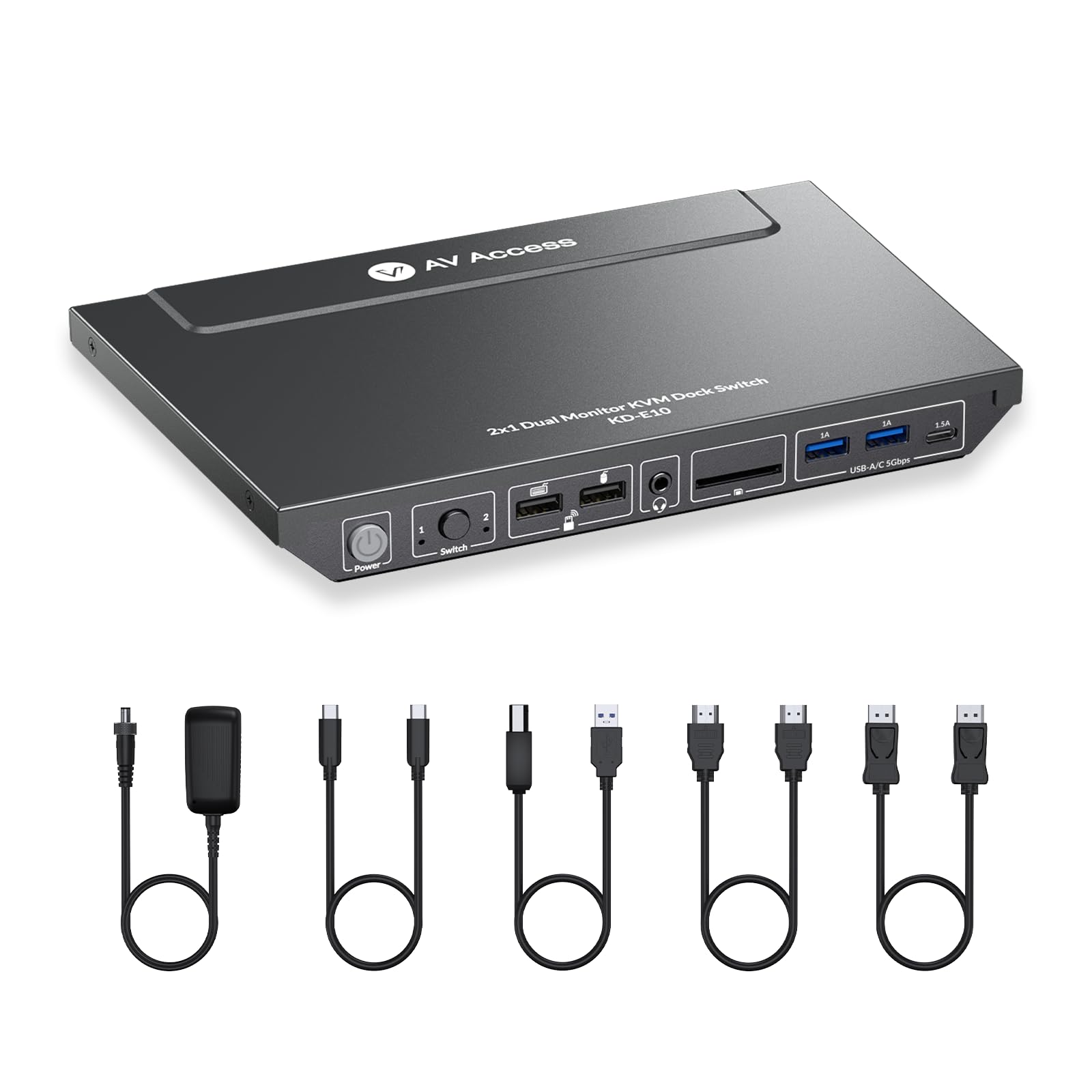 AV Access Docking Station, KVM Switch for Laptop & Desktop | 100W Charging, 4K@60Hz Dual Monitor HDMI, 3xUSB 3.0, USB-C, 1G Ethernet, EDID Support, SD, 3.5mm AUX Audio | Fast Switch 2 Computers