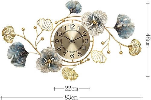 Miniatura 2 de Reloj de pared de metal moderno con atmósfera de lujo, 3D creativo de hoja de Ginkgo, reloj de pared silencioso para decoración del hogar y la