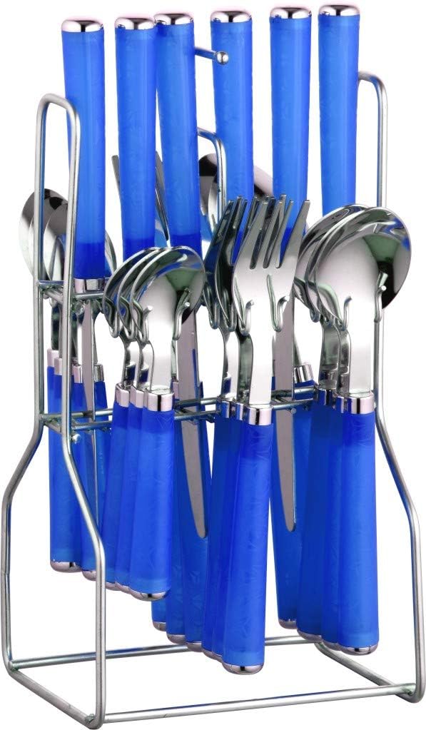 ParageZolta Stainless Steel Cutlery Set- Set of 25 (Contains: 6 Table Spoons, 6 Forks, 6 Tea Spoons, 6 Knives, 1 Stand), Silver (Blue)