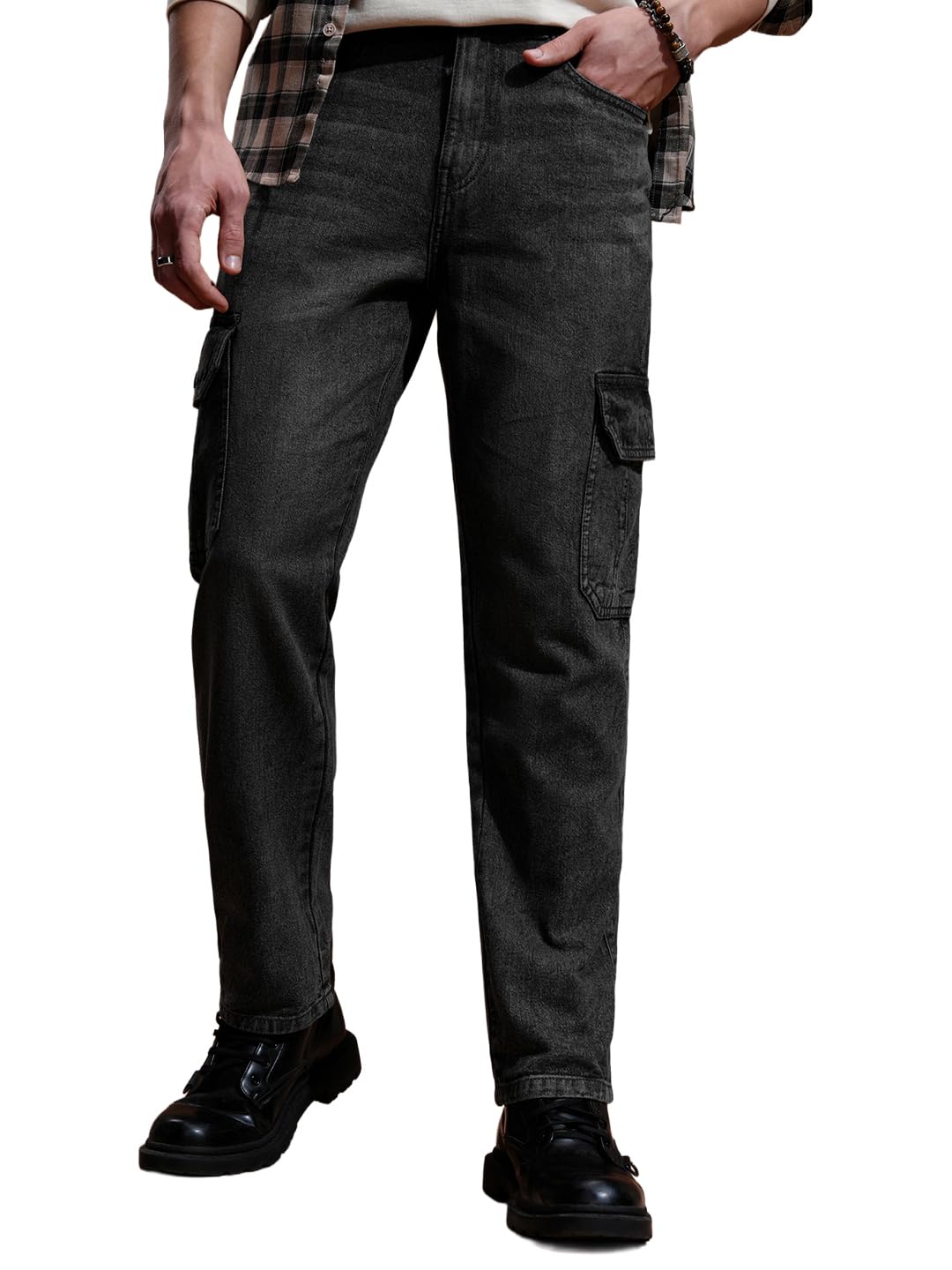 highlander Men’s Relaxed Fit Cargo Pocket Jeans | Clean Look | Cotton Comfort | Utility Style| Cargo Jeans for Man-picture-55