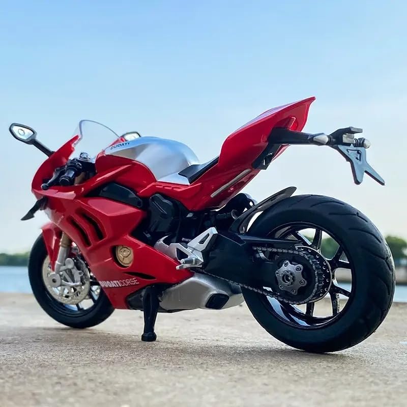 Image of FEXXA Police Motorcycle Toy - Pull Back Motorcycle Toys, Tiny Gift with Music Lighting, Latte Motorcycles Toy for Kids Boys Age 3-8 Year Old [NEW] (1:12 Ducati V4S-RED)