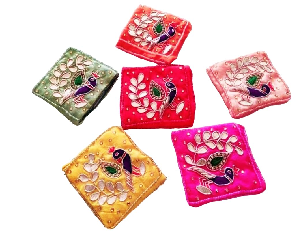 Embroidered Small Coin Pouch Purse, Set of 6, Multicolour, Rajasthani Lehriya Printed, Women's Unisex Adults, Indian Wedding Attendees, Culture Enthusiasts, Fashion-Conscious Individuals-image-32