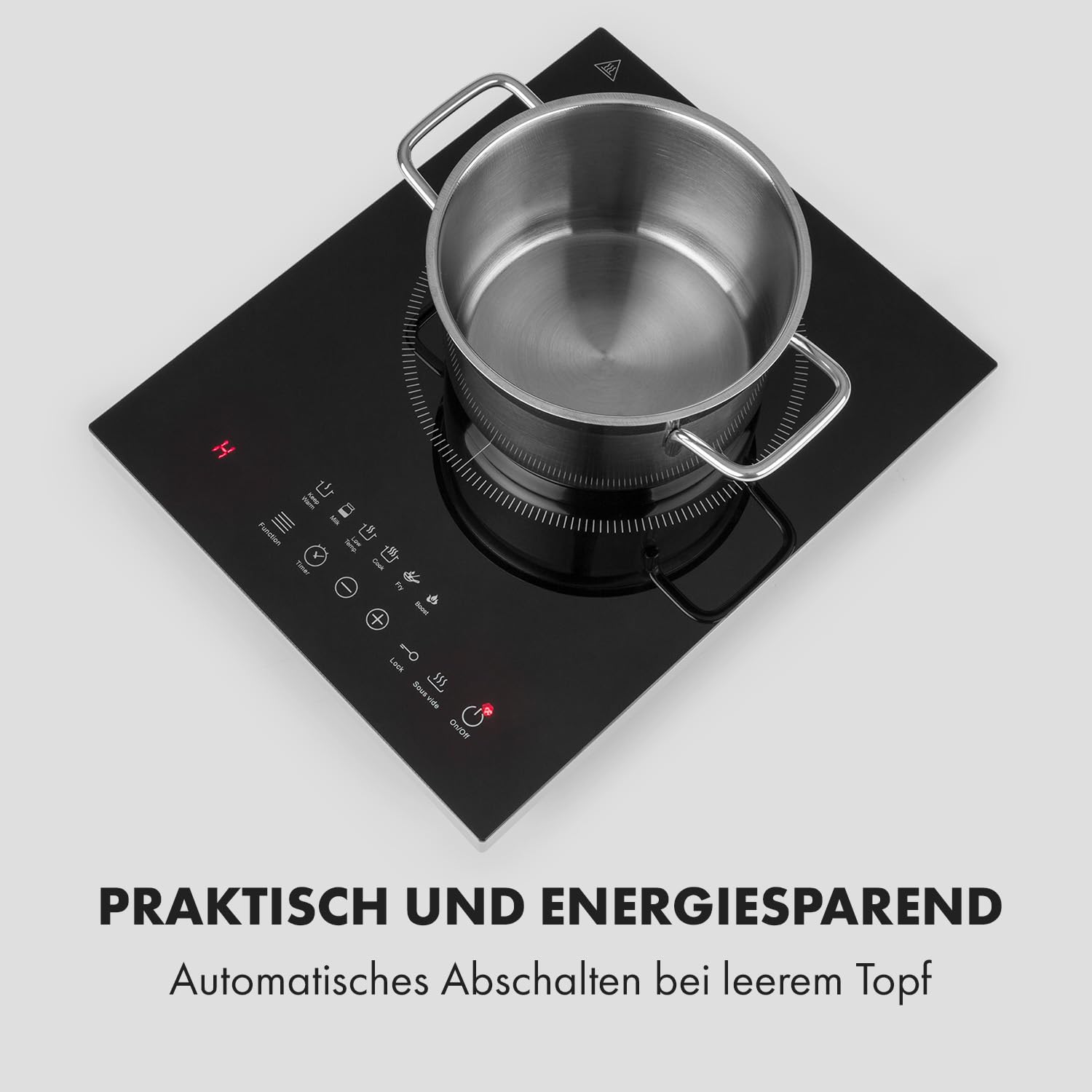 Klarstein Cook n Roll - Kochplatte Induktionskochfeld Einzelkochfeld, 2000W, Kochfeld: 26 cm Ø, 10 Temperaturstufen, 6 Garprogramme, SousVide-Funktion, HeatControl: inklusive Thermometer, schwarz