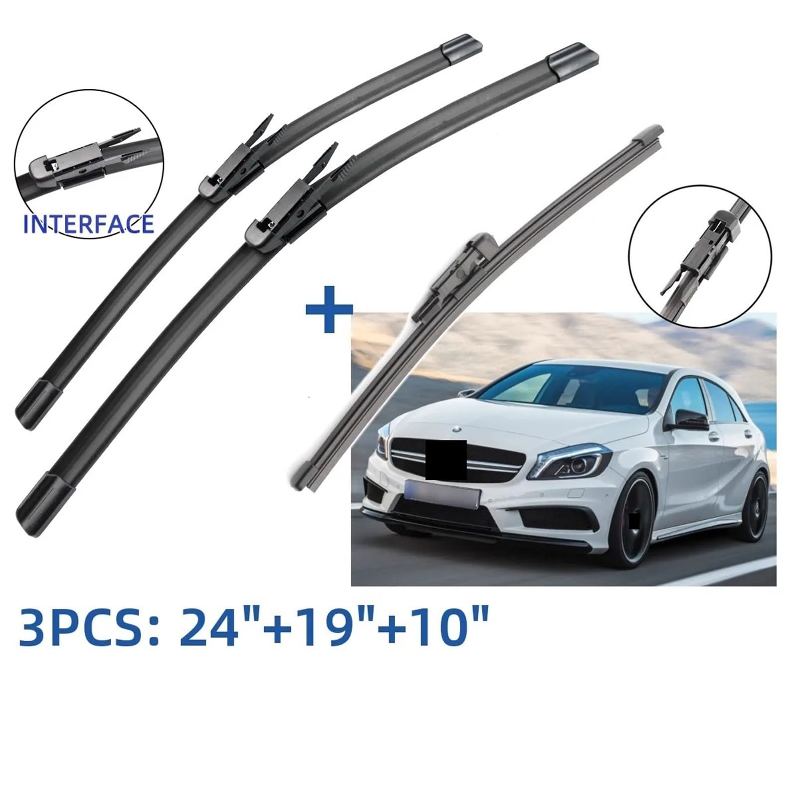 Limpia Parabrisas Para Benz Clase A W176 A160 A180 A200 A45 2013-2015 Juego Limpiaparabrisas Delanteros Traseros 24" + 19" + 10" Juego Escobillas Limpiaparabrisas