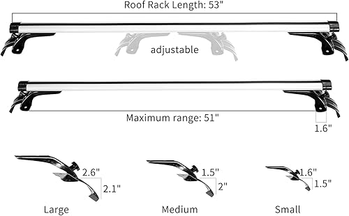 Miniatura 4 de Barras transversales universales de 53 pulgadas, barras transversales ajustables para equipaje, bloqueo con llave para automóvil sin riel lateral