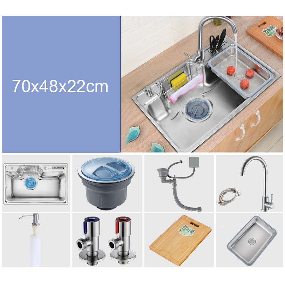 Conjunto De Fregadero Y Grifo De Cocina con Kit De Plomería Completo, Escurridor, Desagüe, Instalación Empotrada, Incluye Escurridor De Platos, Tabla De Cortar