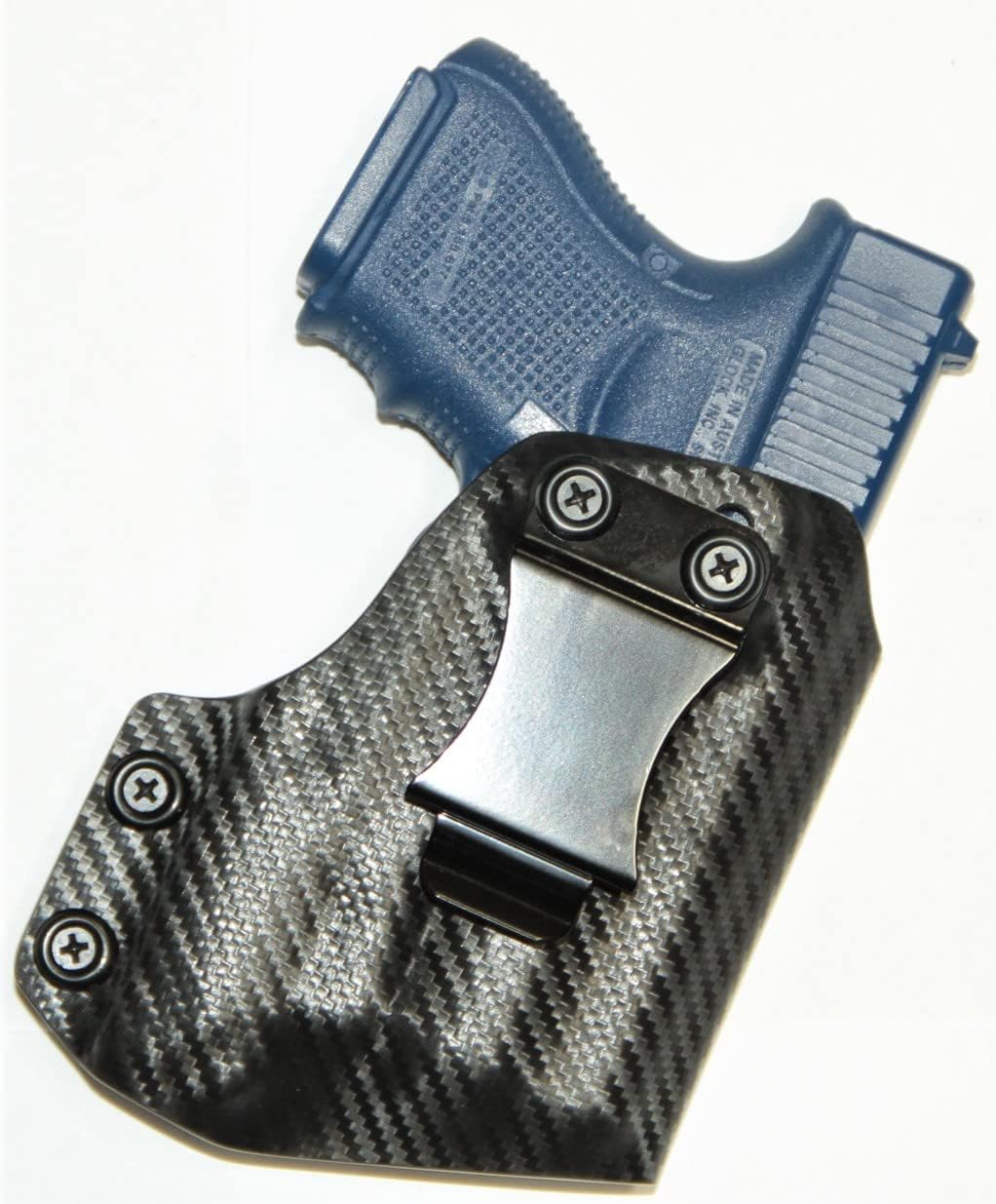 REVKEL – Funda IWB moldeada Kydex personalizada compatible con Glock 26/27/33 con riel táctico Recover y Olight Baldr S. Negro mano derecha. Hecho a