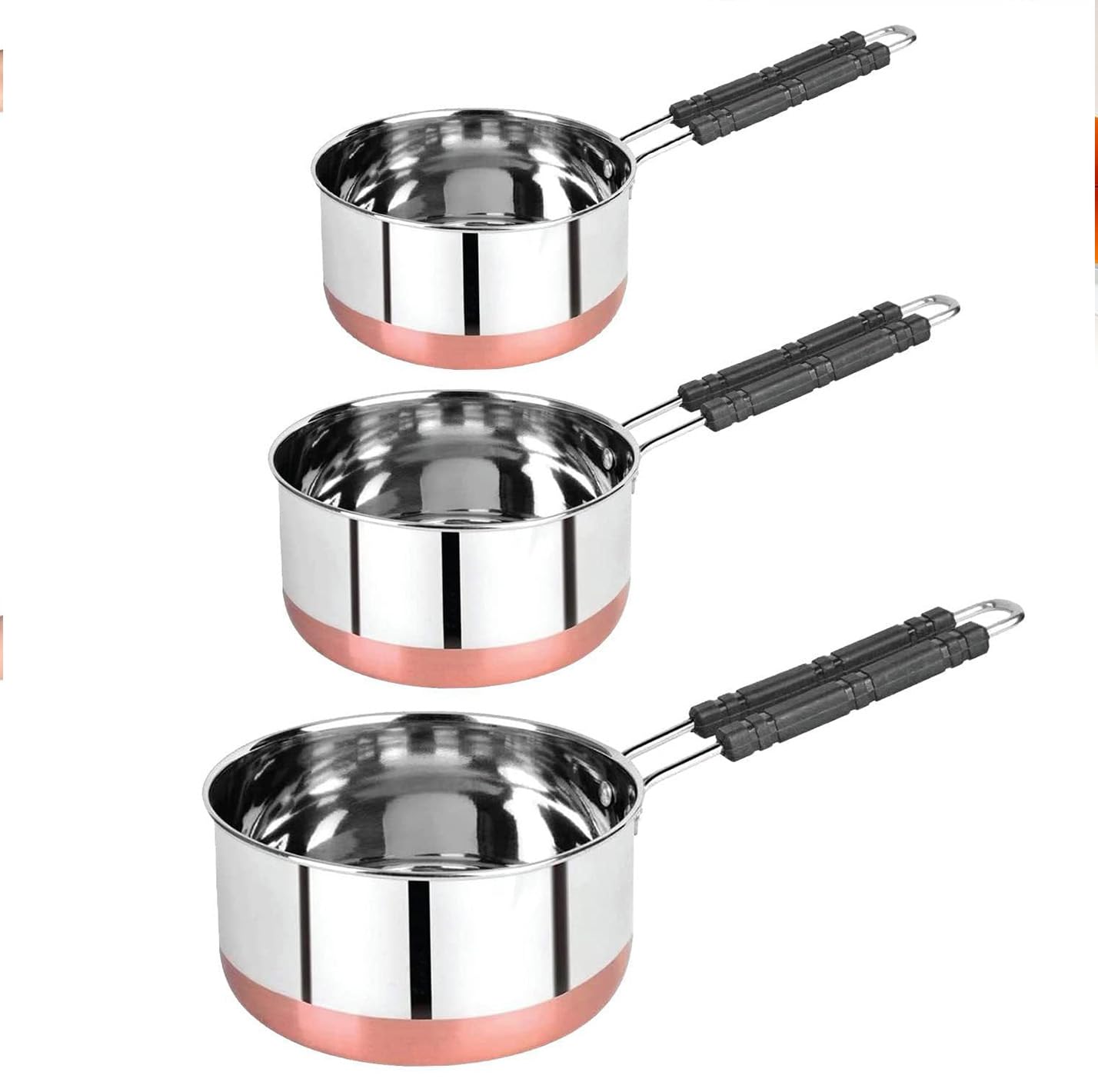 PANCA Sauce Pan Set for Tea & Milk Making, Stainless Steel Copper Bottom Sauce Pan Combo Set with Handle, Gas & Induction Compatible Tea Pan with Lid, 1 Litre, 1.5 Litre & 2 Litre, Set of 3-image-33