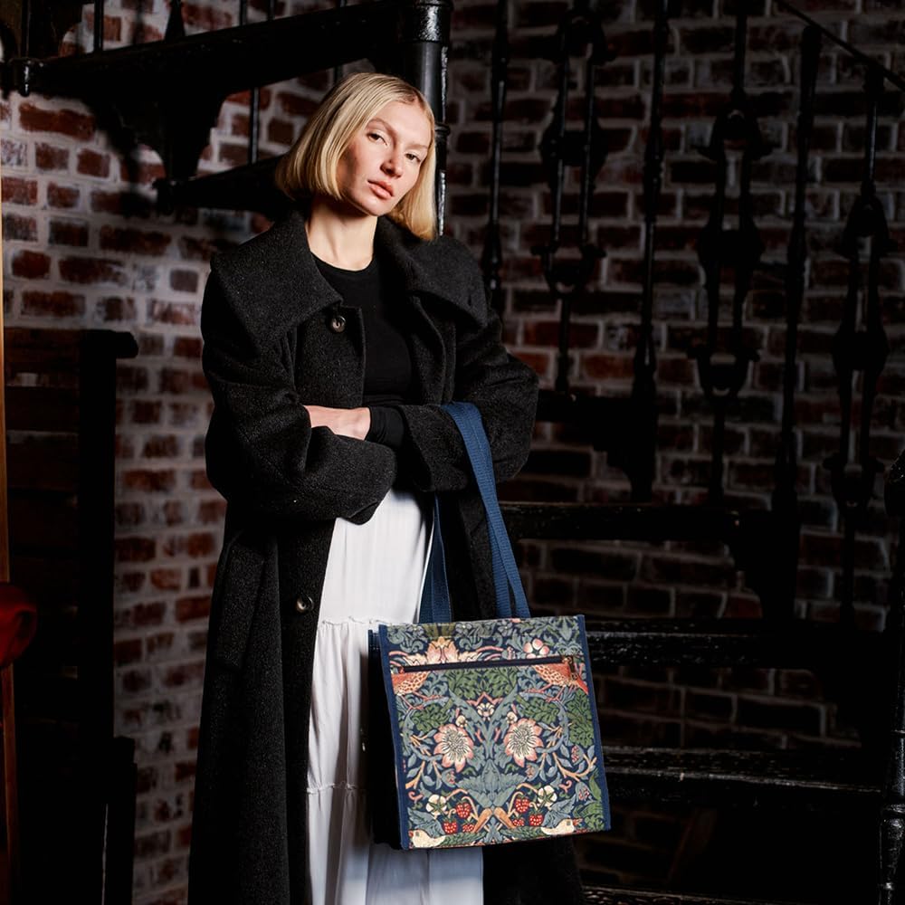 Signare Tapestry Shoulder Bag Shopping Bag for Women with William Morris Strawberry Thief Blue (SHOP-STBL)
